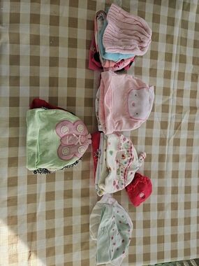 Assorted Baby Girls Hat Bundle - Pink, Green, Red, White - 23 Hats Total